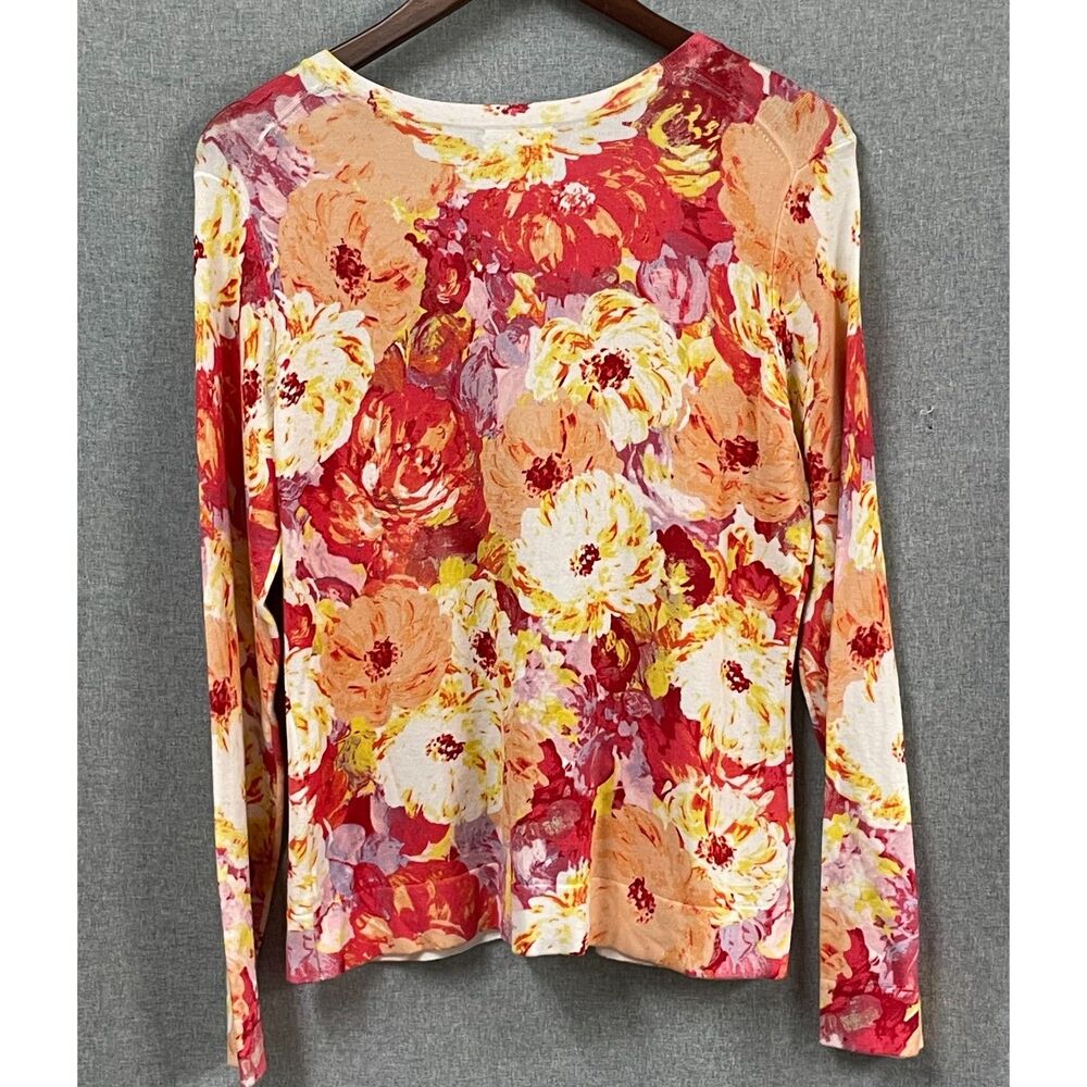 Charter Club NWT Floral Button Front Cardigan Sweater Medium Rayon Blend - Picture 4 of 7